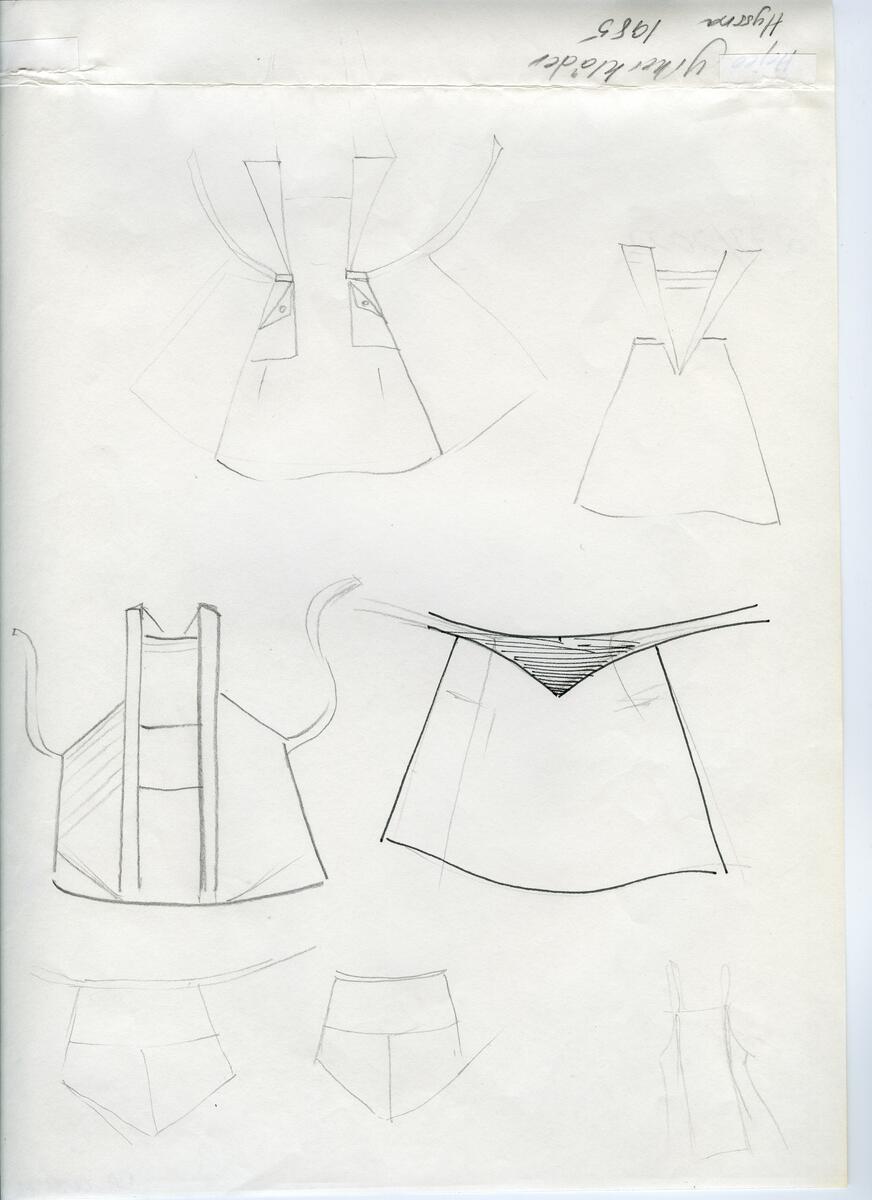 Skisser till olika herr, dam, barn och babykläder. Postorderkatalog, JACIE, Sommaren 1988 dam och barnkläder.