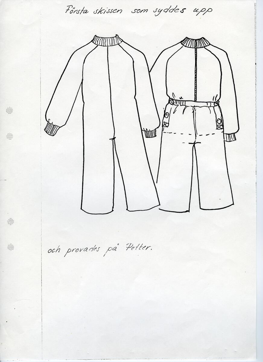 Skisser till olika herr, dam, barn och babykläder. Postorderkatalog, JACIE, Sommaren 1988 dam och barnkläder.