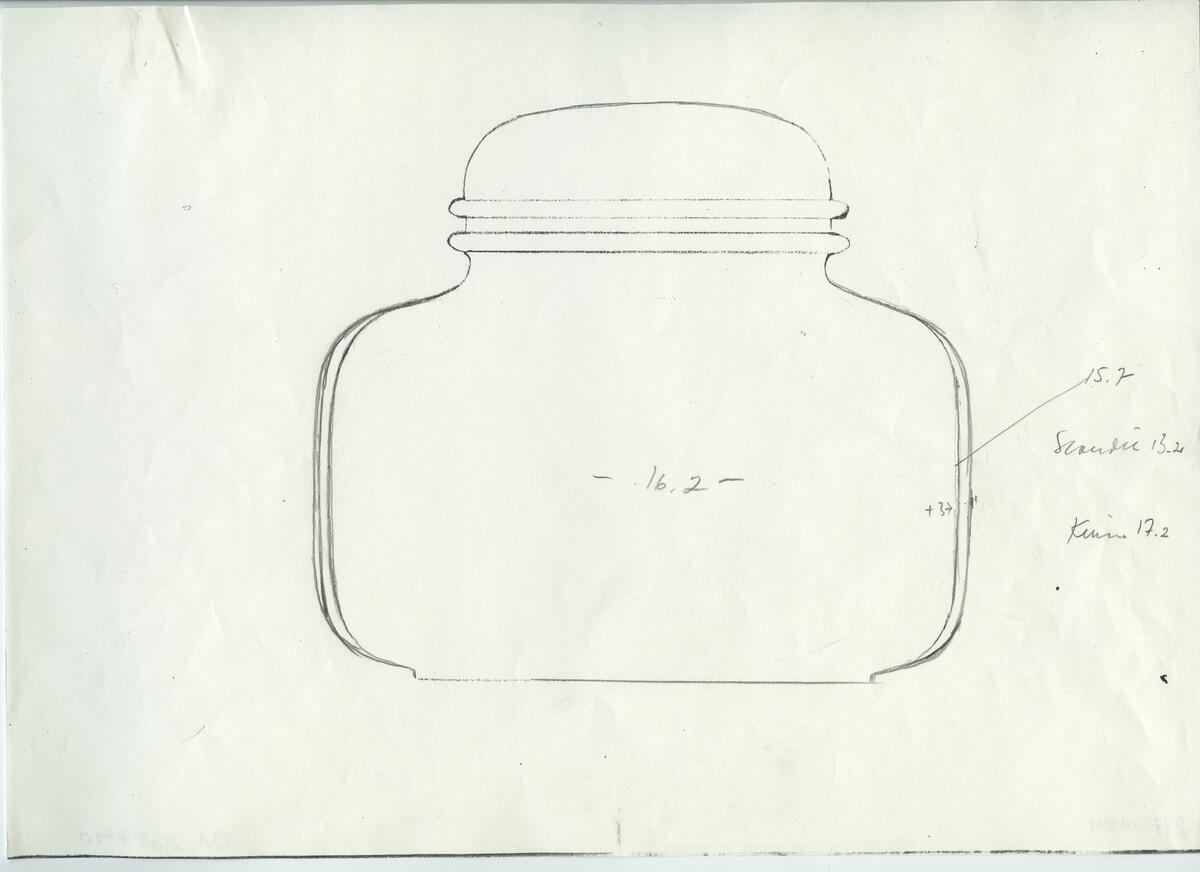 Skisser och referensmaterial till olika porslin- och glasföremål som grytor, kannor, koppar med fat, servisglas m.m. Bland annat formgivning för Rosenthal. Några skisskopior av Tapio Wirkkalas formgivning för Venini - inspirationsmaterial?