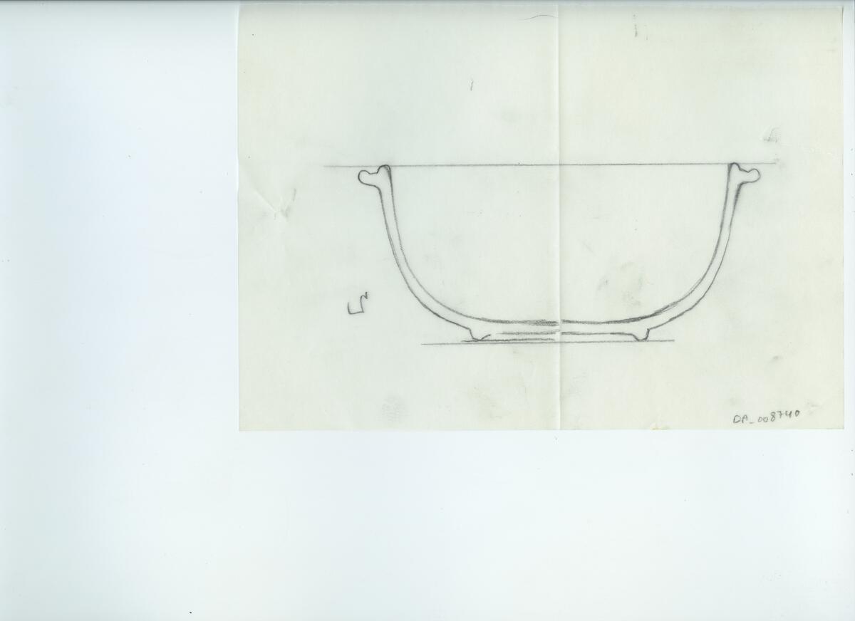 Skisser och referensmaterial till olika porslin- och glasföremål som grytor, kannor, koppar med fat, servisglas m.m. Bland annat formgivning för Rosenthal. Några skisskopior av Tapio Wirkkalas formgivning för Venini - inspirationsmaterial?