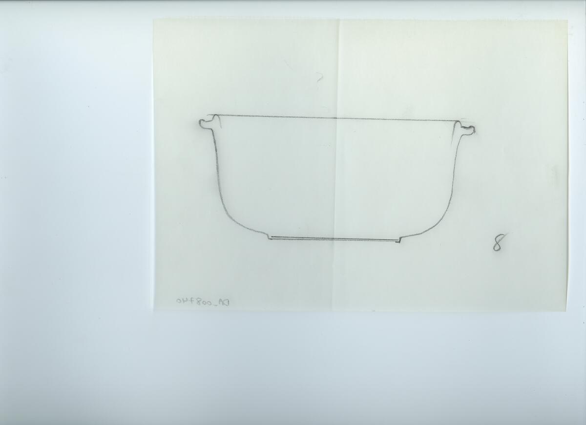 Skisser och referensmaterial till olika porslin- och glasföremål som grytor, kannor, koppar med fat, servisglas m.m. Bland annat formgivning för Rosenthal. Några skisskopior av Tapio Wirkkalas formgivning för Venini - inspirationsmaterial?