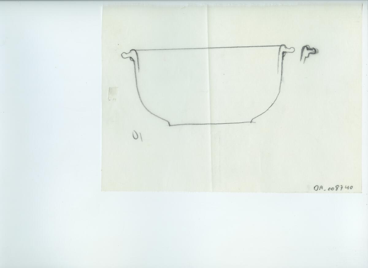 Skisser och referensmaterial till olika porslin- och glasföremål som grytor, kannor, koppar med fat, servisglas m.m. Bland annat formgivning för Rosenthal. Några skisskopior av Tapio Wirkkalas formgivning för Venini - inspirationsmaterial?