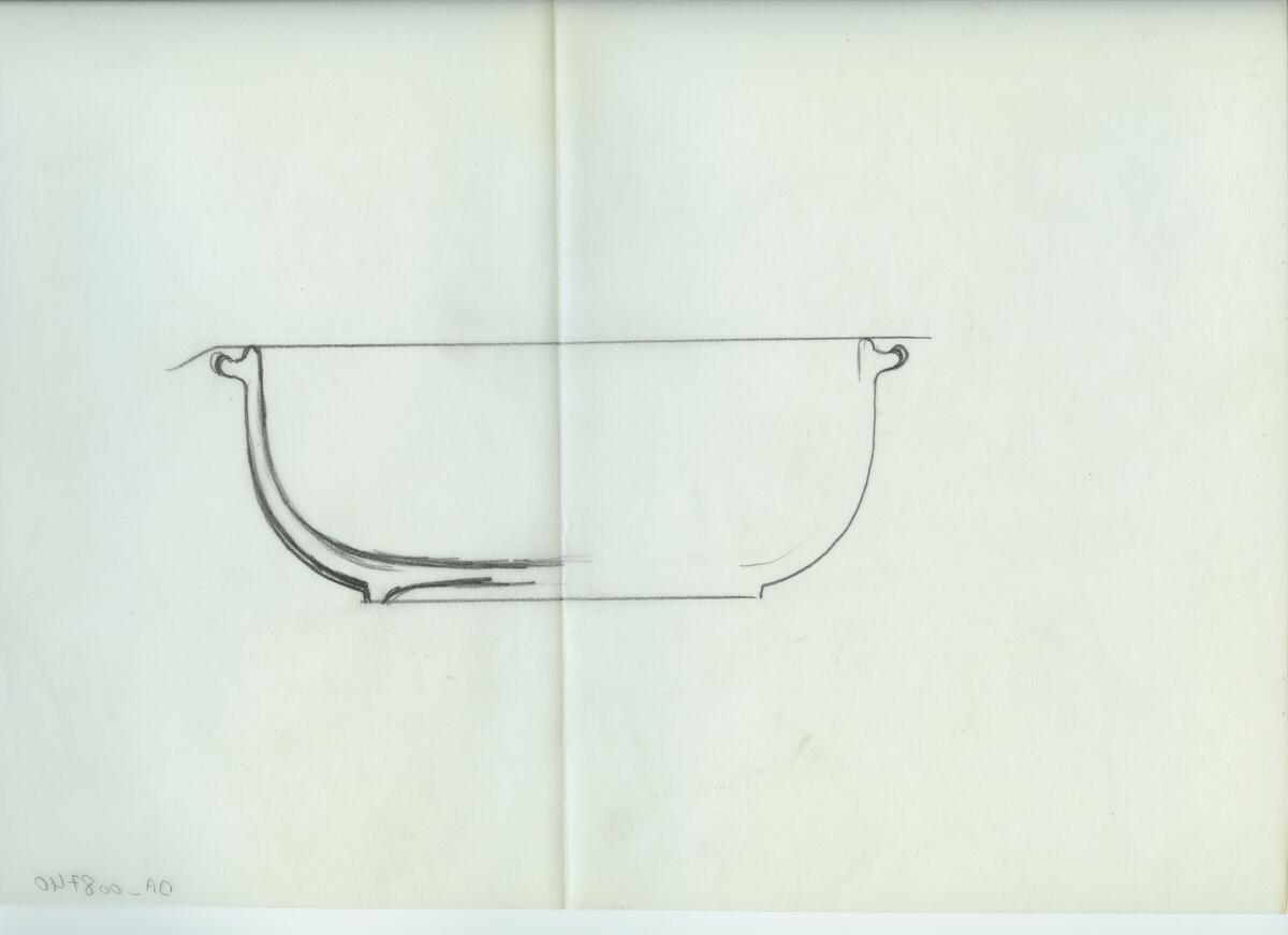 Skisser och referensmaterial till olika porslin- och glasföremål som grytor, kannor, koppar med fat, servisglas m.m. Bland annat formgivning för Rosenthal. Några skisskopior av Tapio Wirkkalas formgivning för Venini - inspirationsmaterial?