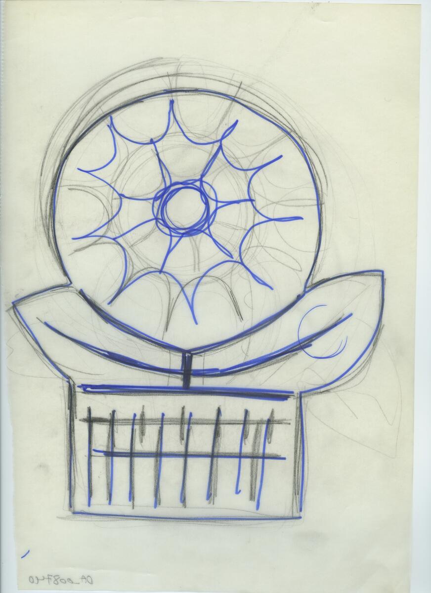 Skisser och referensmaterial till olika porslin- och glasföremål som grytor, kannor, koppar med fat, servisglas m.m. Bland annat formgivning för Rosenthal. Några skisskopior av Tapio Wirkkalas formgivning för Venini - inspirationsmaterial?