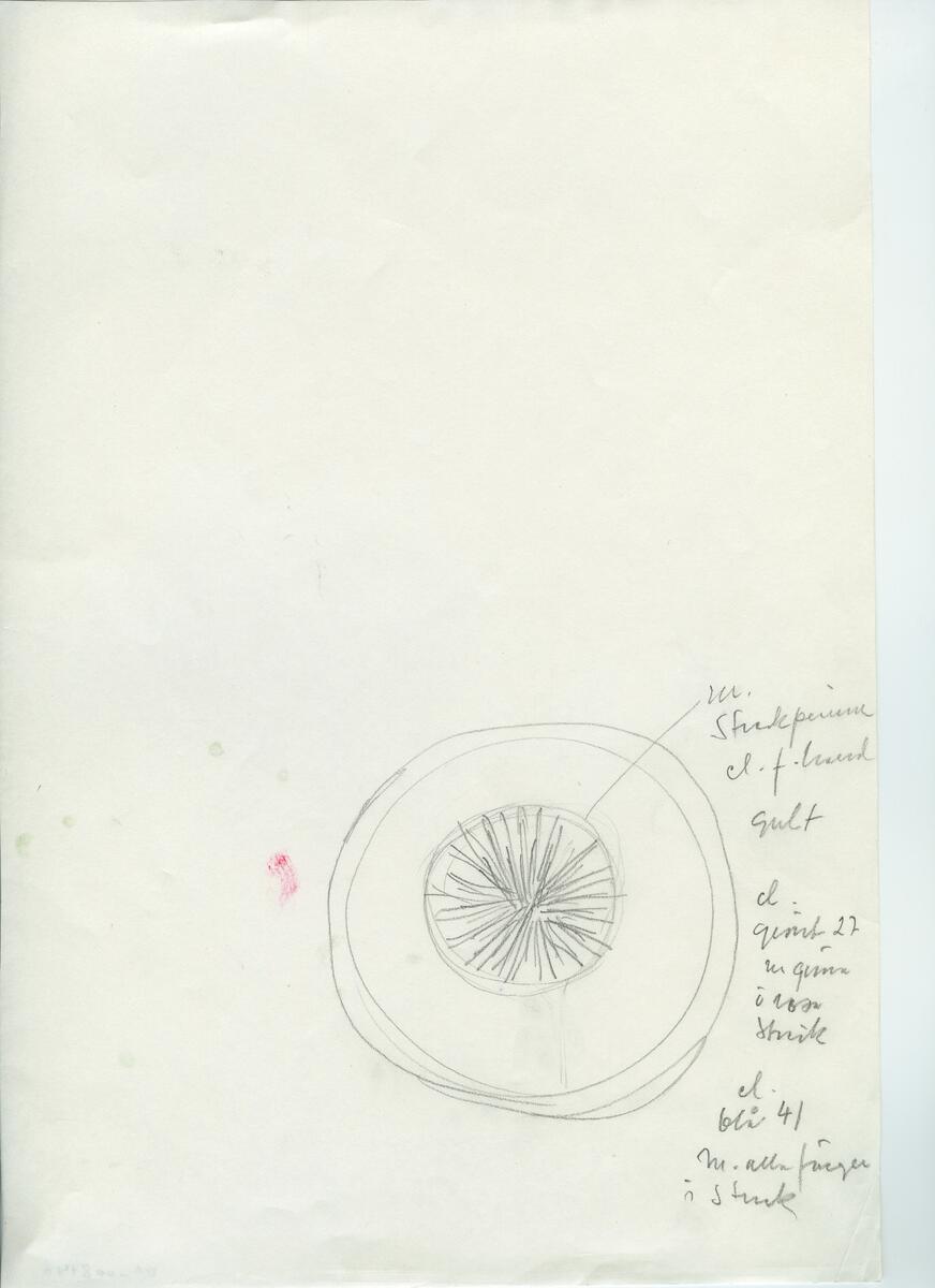 Skisser och referensmaterial till olika porslin- och glasföremål som grytor, kannor, koppar med fat, servisglas m.m. Bland annat formgivning för Rosenthal. Några skisskopior av Tapio Wirkkalas formgivning för Venini - inspirationsmaterial?