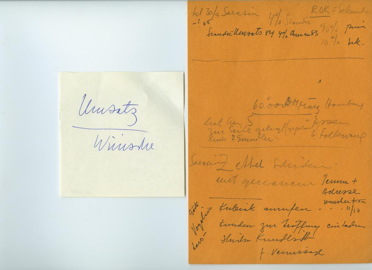 Skisser och referensmaterial till olika porslin- och glasföremål som grytor, kannor, koppar med fat, servisglas m.m. Bland annat formgivning för Rosenthal. Några skisskopior av Tapio Wirkkalas formgivning för Venini - inspirationsmaterial?