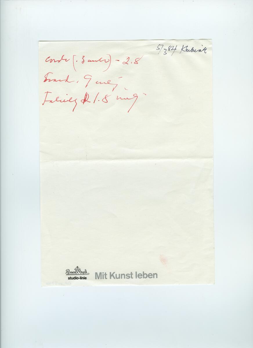 Skisser och referensmaterial till olika porslin- och glasföremål som grytor, kannor, koppar med fat, servisglas m.m. Bland annat formgivning för Rosenthal. Några skisskopior av Tapio Wirkkalas formgivning för Venini - inspirationsmaterial?