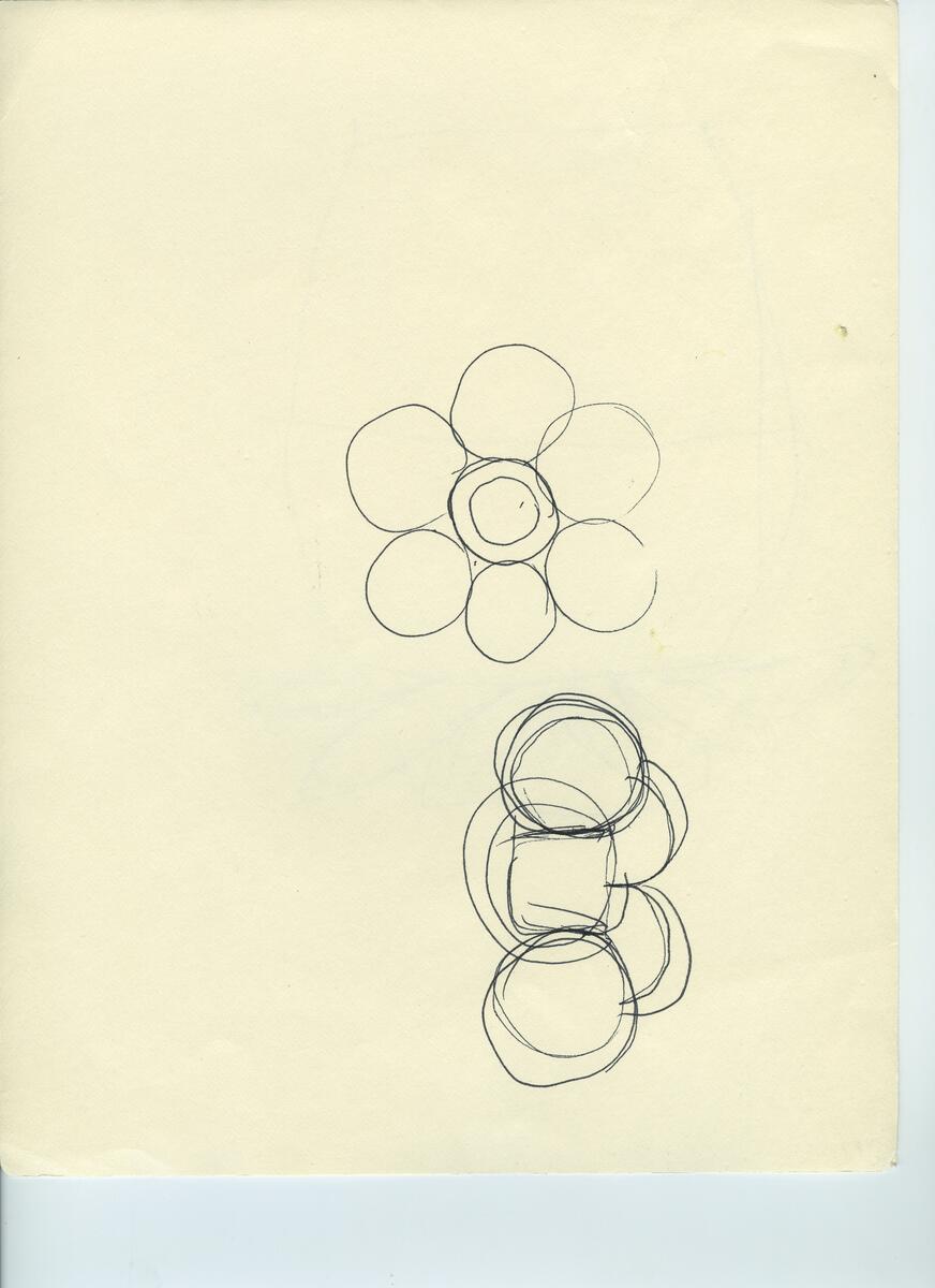 Skisser och referensmaterial till olika porslin- och glasföremål som grytor, kannor, koppar med fat, servisglas m.m. Bland annat formgivning för Rosenthal. Några skisskopior av Tapio Wirkkalas formgivning för Venini - inspirationsmaterial?