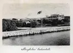 Borgholm, badanstalten, tidigt ljustryck ca 1900. Till höger i bild syns Societetsresaturangen, 