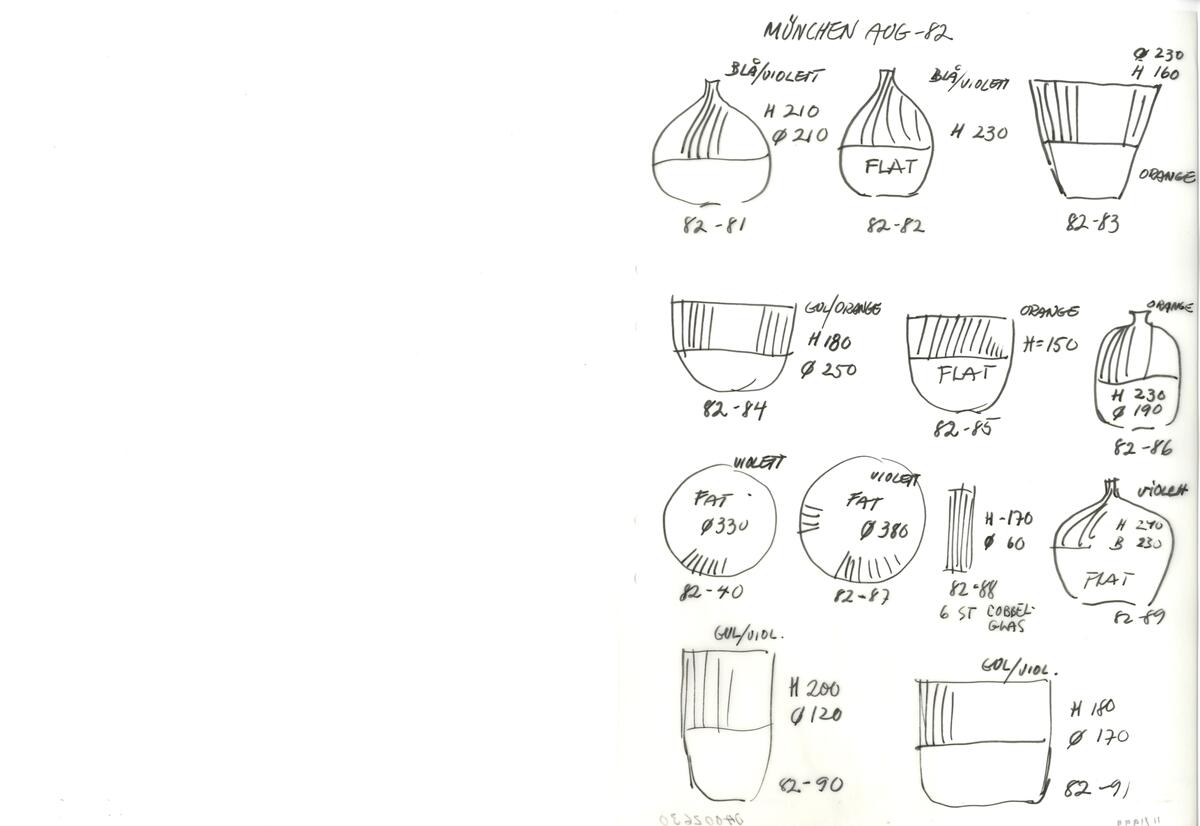 Materialet innehåller skisser till vaser, skålar, ljusstakar m.m.