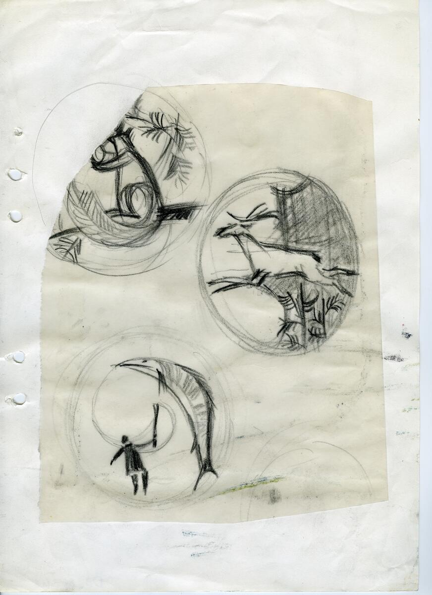 Materialet innehåller skisser till gravyrer av olika slag.