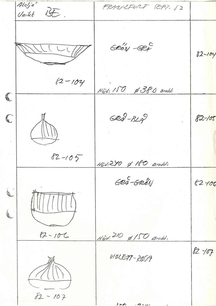 Materialet innehåller skisser till vaser, skålar, ljusstakar m.m.