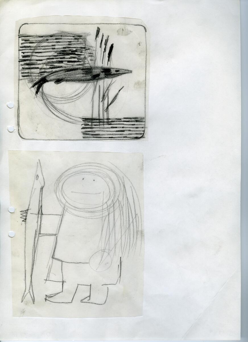 Materialet innehåller skisser till gravyrer av olika slag.