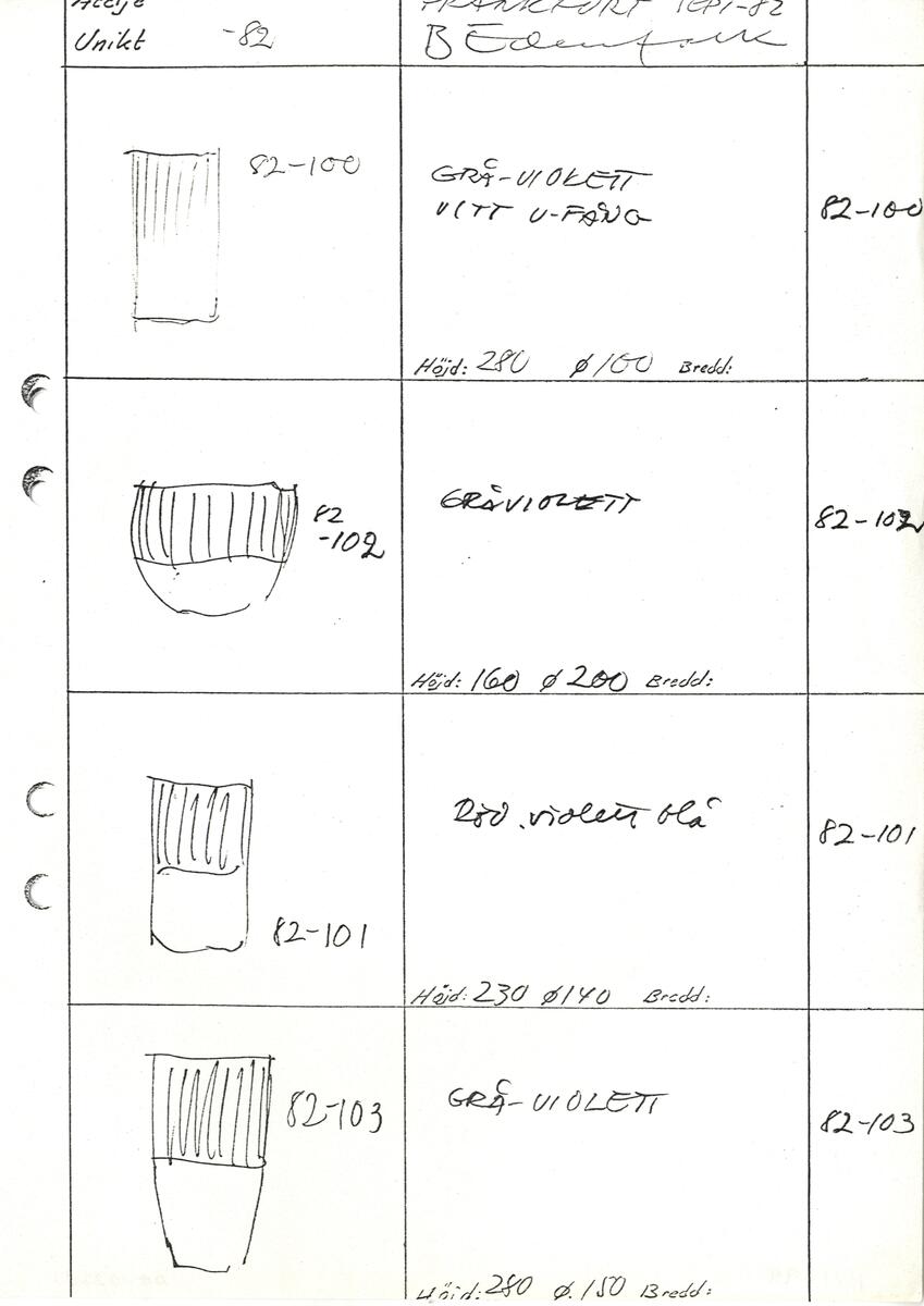 Materialet innehåller skisser till vaser, skålar, ljusstakar m.m.