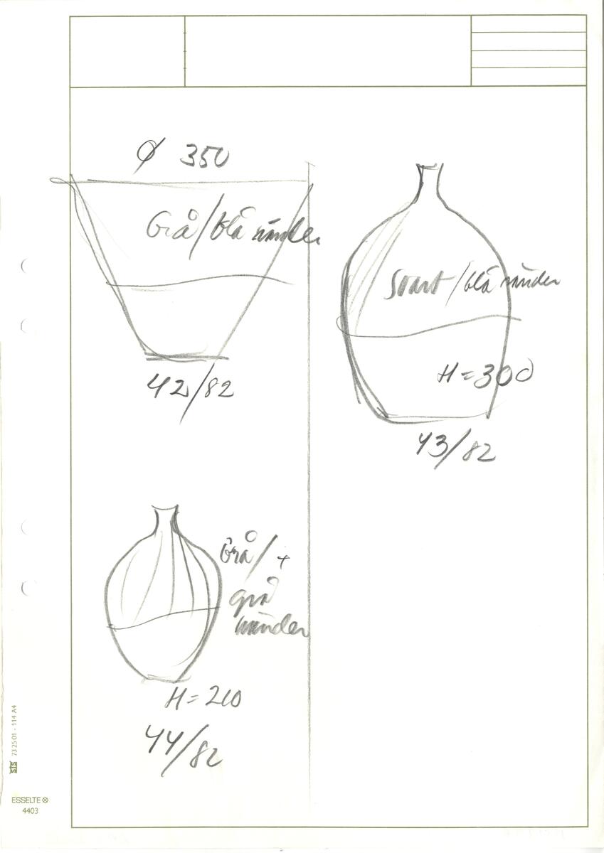 Materialet innehåller skisser till vaser, skålar, ljusstakar m.m.