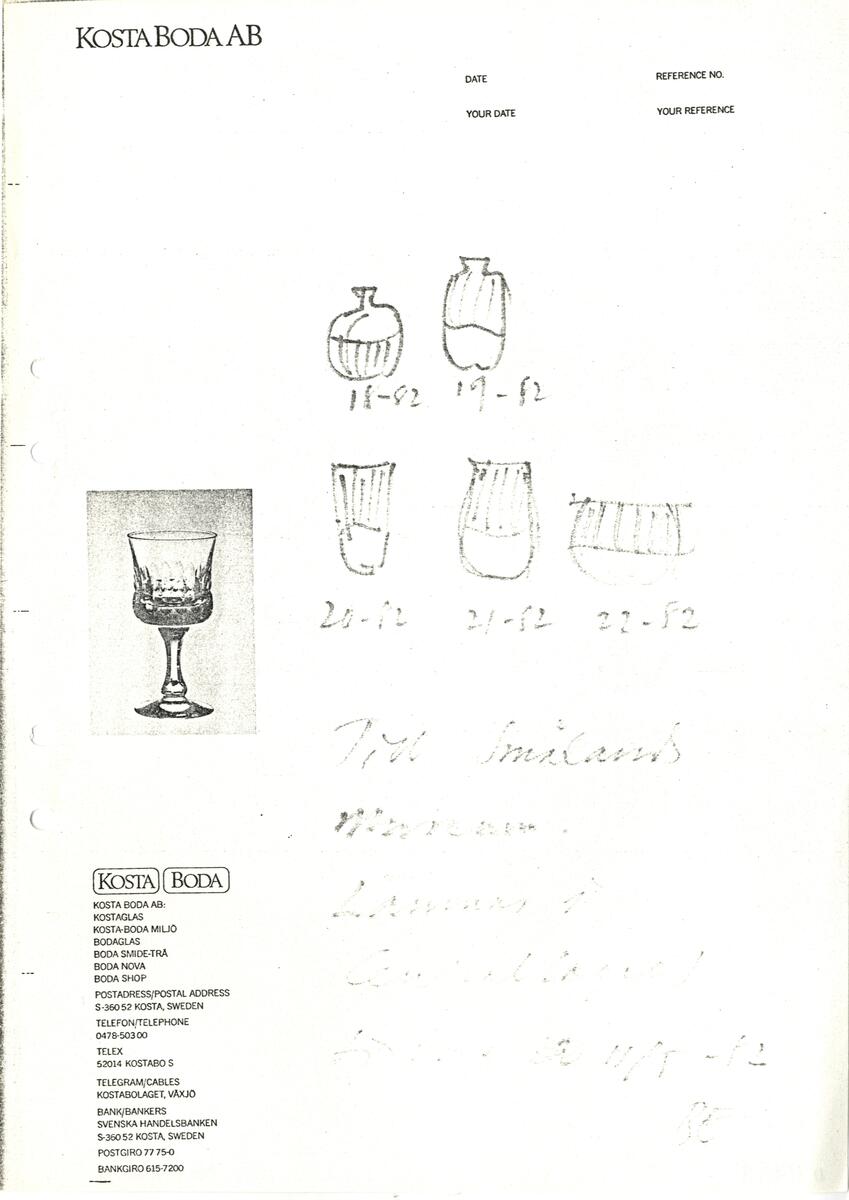 Materialet innehåller skisser till vaser, skålar, ljusstakar m.m.