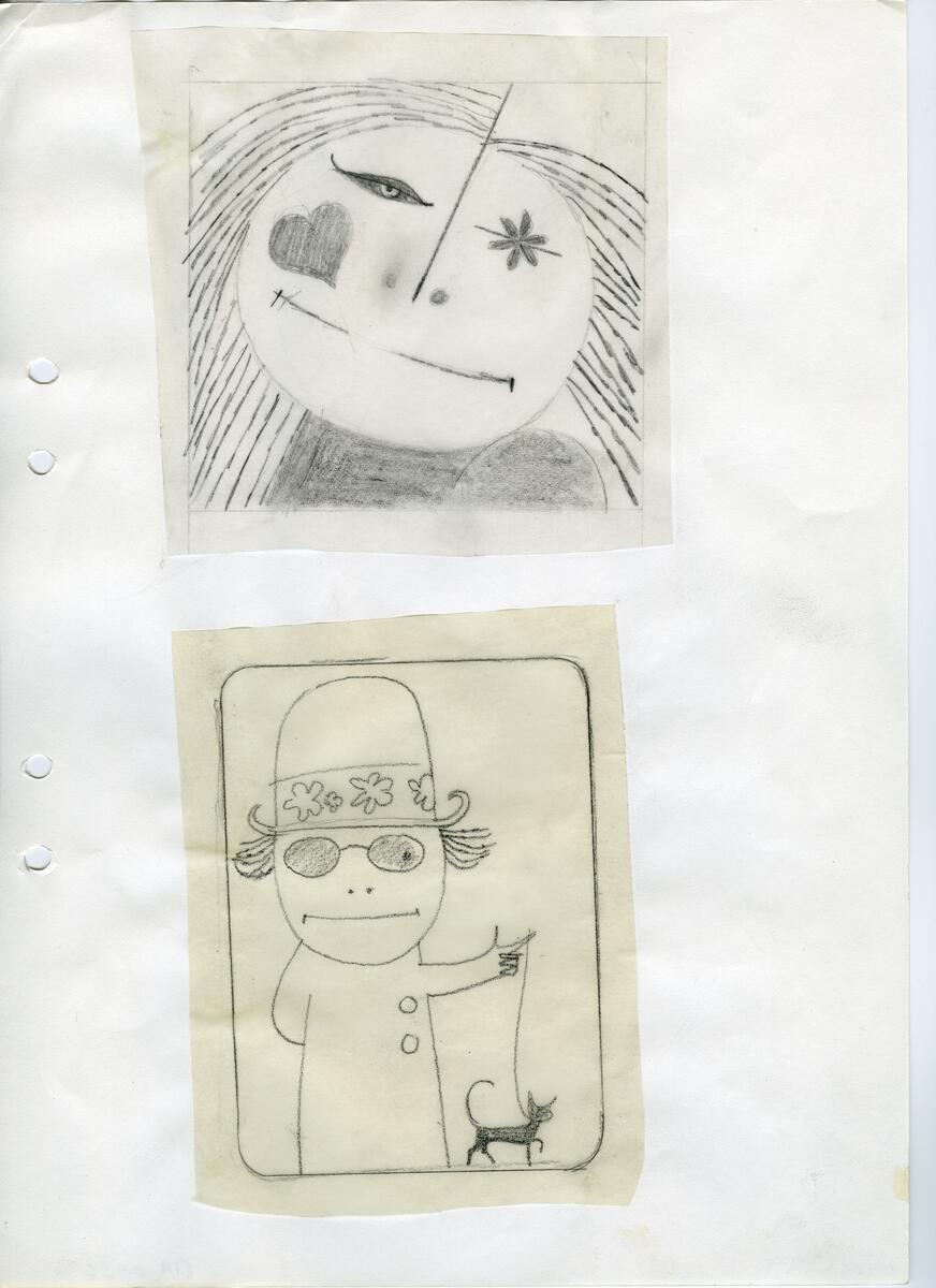 Materialet innehåller skisser till gravyrer av olika slag.