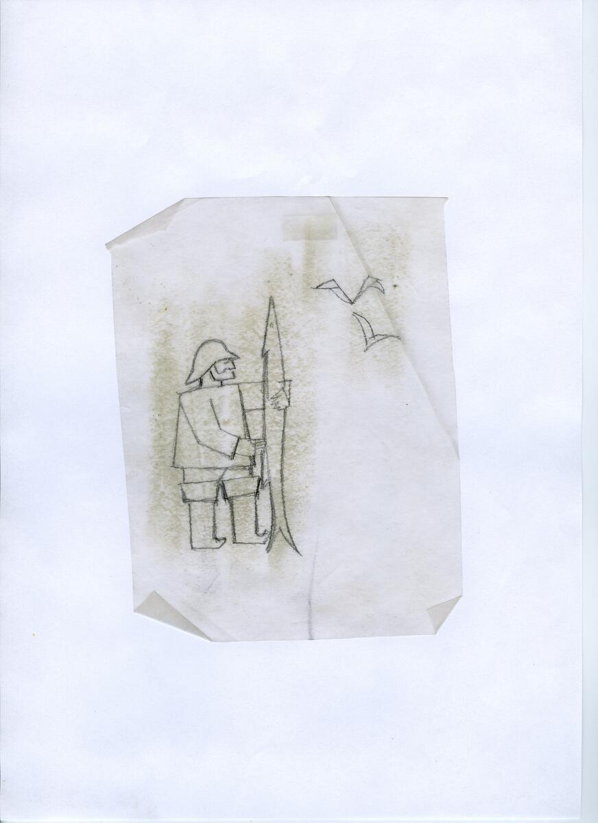 Materialet innehåller skisser till gravyrer av olika slag.