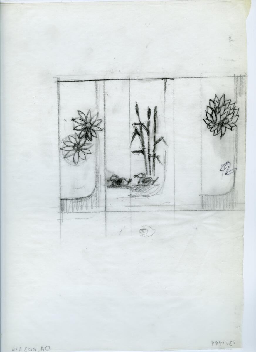 Materialet innehåller skisser till gravyrer av olika slag.