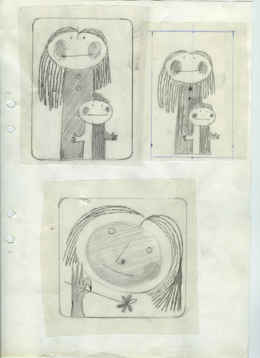 Materialet innehåller skisser till gravyrer av olika slag.