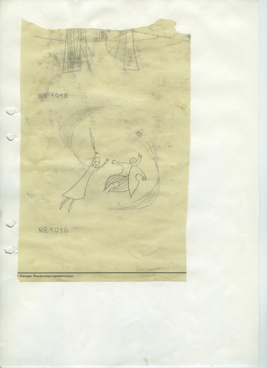 Materialet innehåller skisser till gravyrer av olika slag.