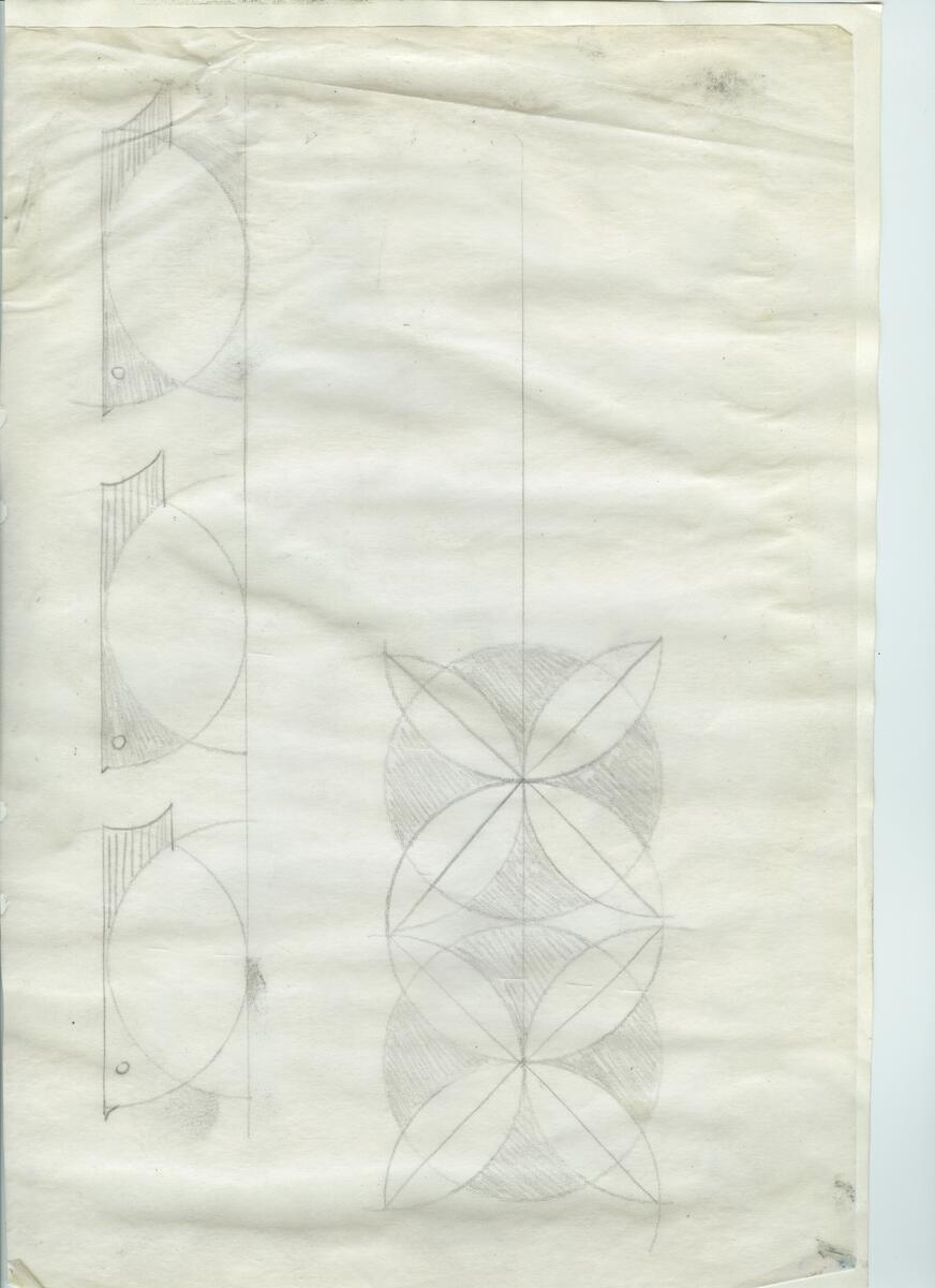 Materialet innehåller skisser till gravyrer av olika slag.