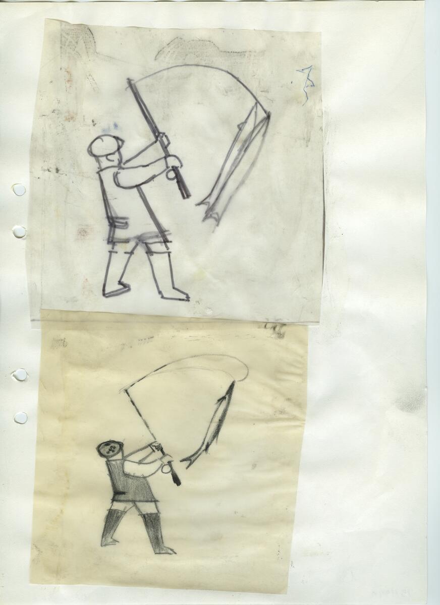 Materialet innehåller skisser till gravyrer av olika slag.