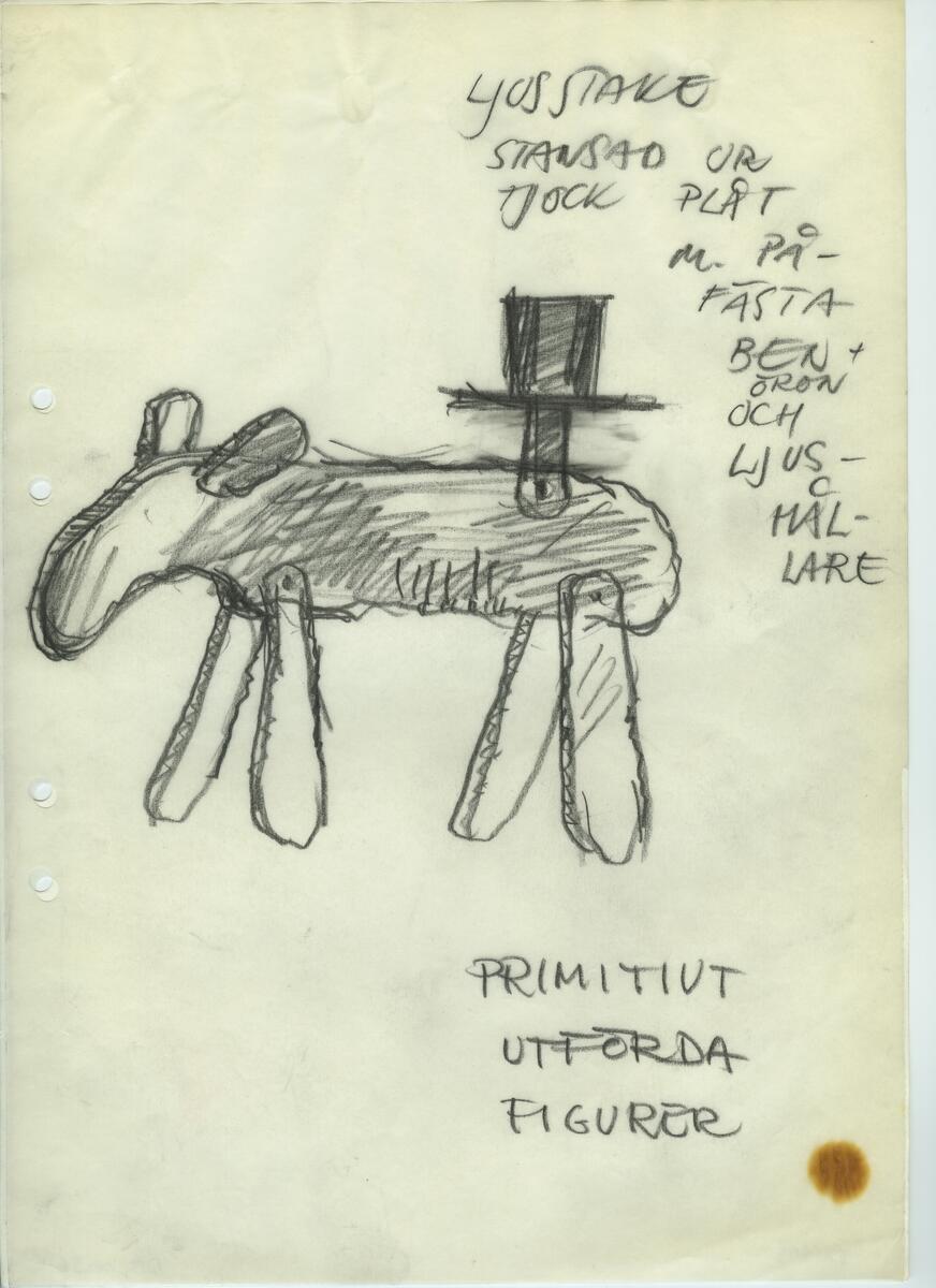 Materialet innehåller skisser till gravyrer av olika slag.