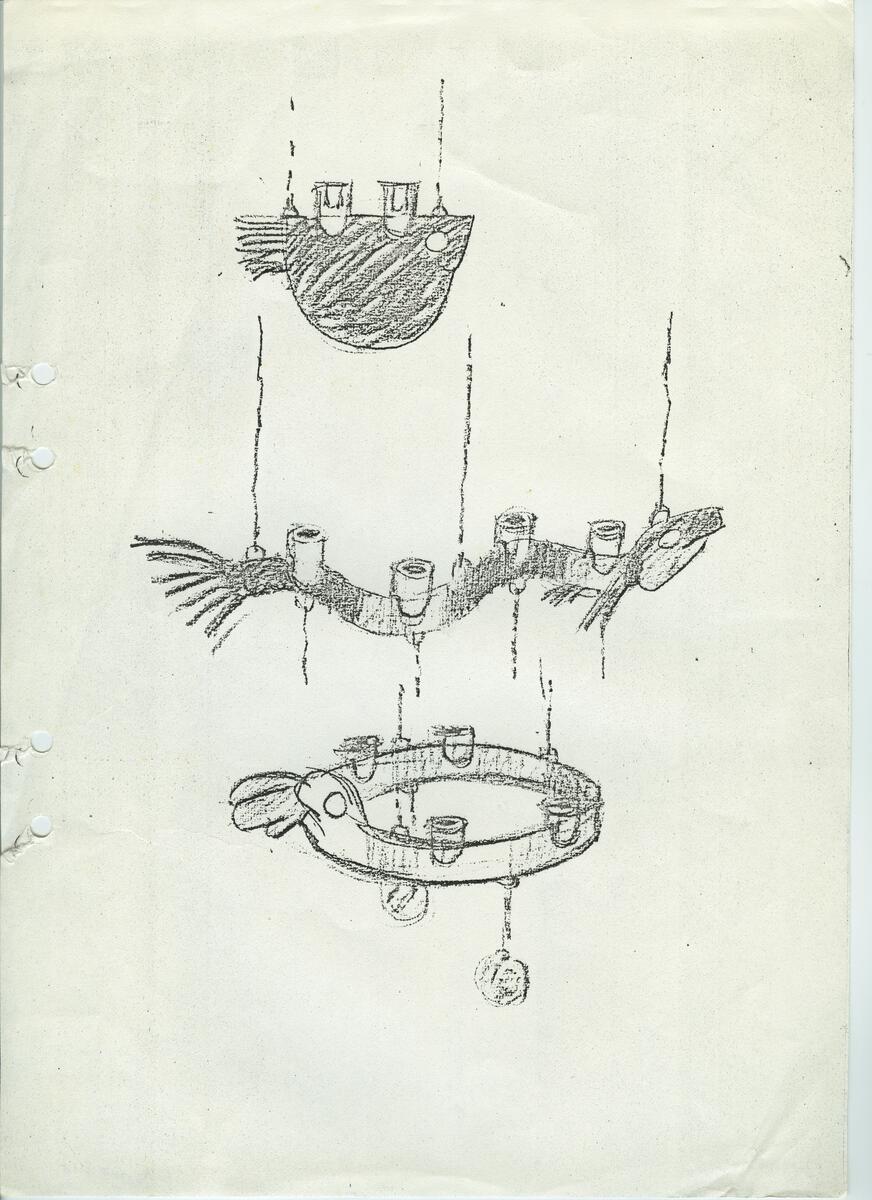 Materialet innehåller skisser till gravyrer av olika slag.
