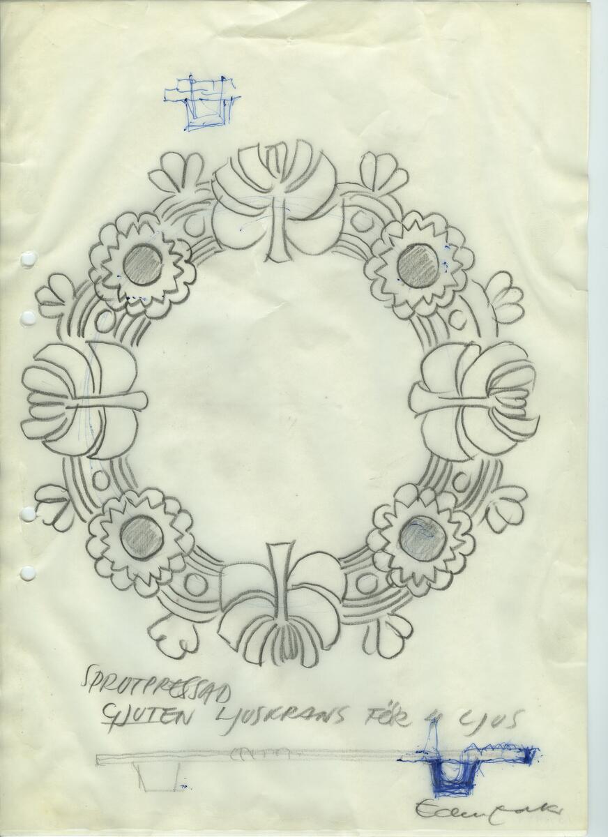 Materialet innehåller skisser till gravyrer av olika slag.