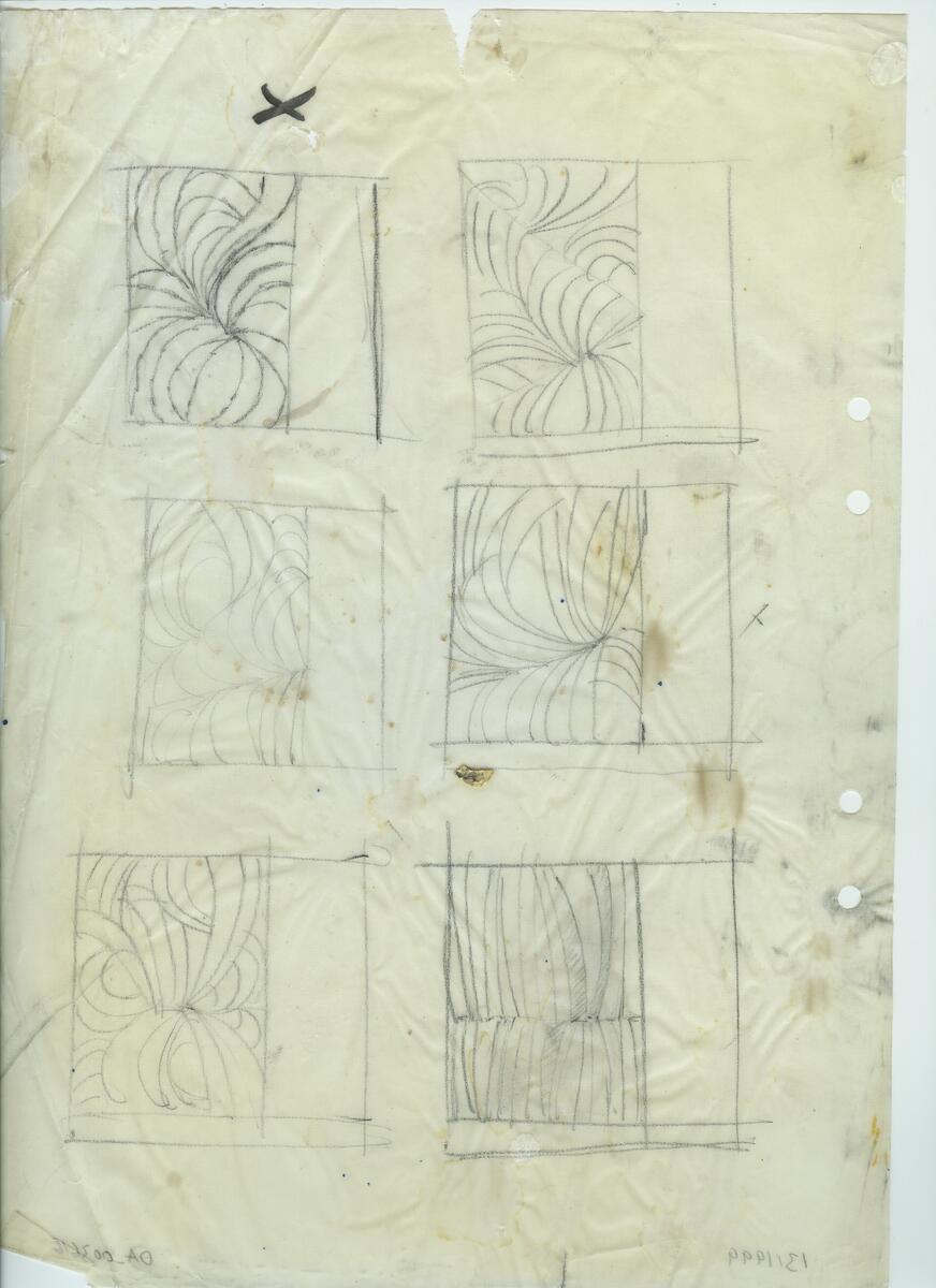 Materialet innehåller skisser till gravyrer av olika slag.