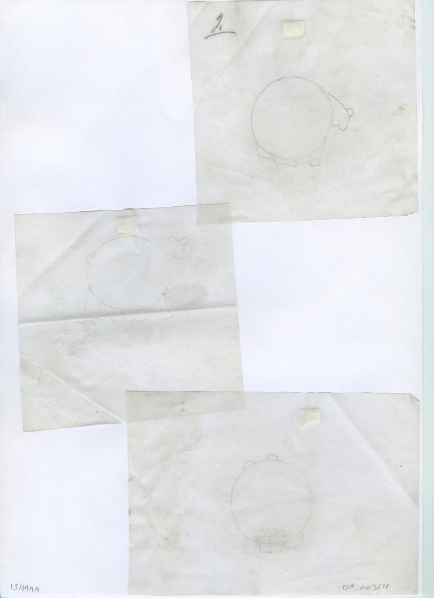 Materialet innehåller skisser till gravyrer av olika slag.