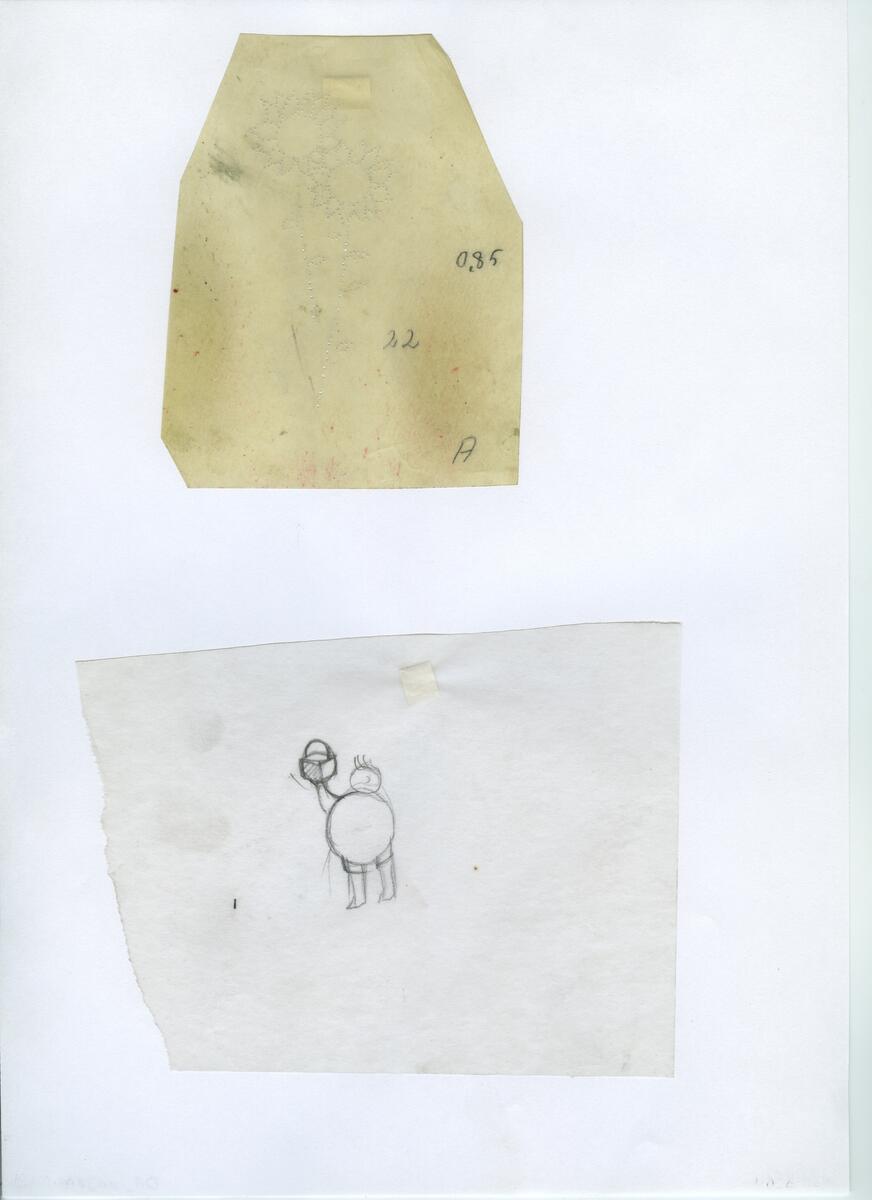 Materialet innehåller skisser till gravyrer av olika slag.