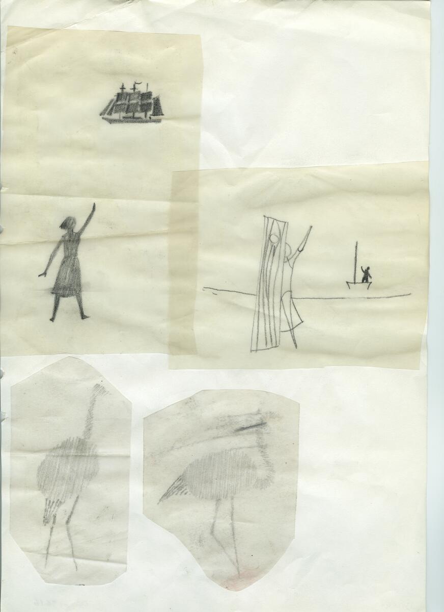 Materialet innehåller skisser till gravyrer av olika slag.