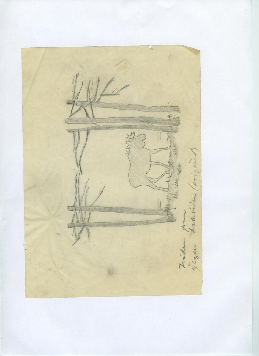 Materialet innehåller skisser till gravyrer av olika slag.