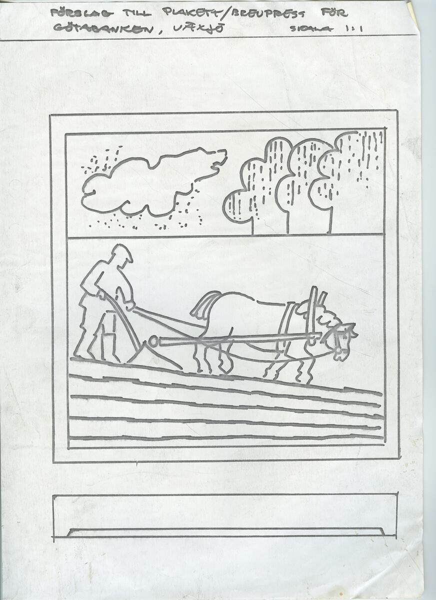 Materialet innehåller skisser till gravyrer av olika slag.