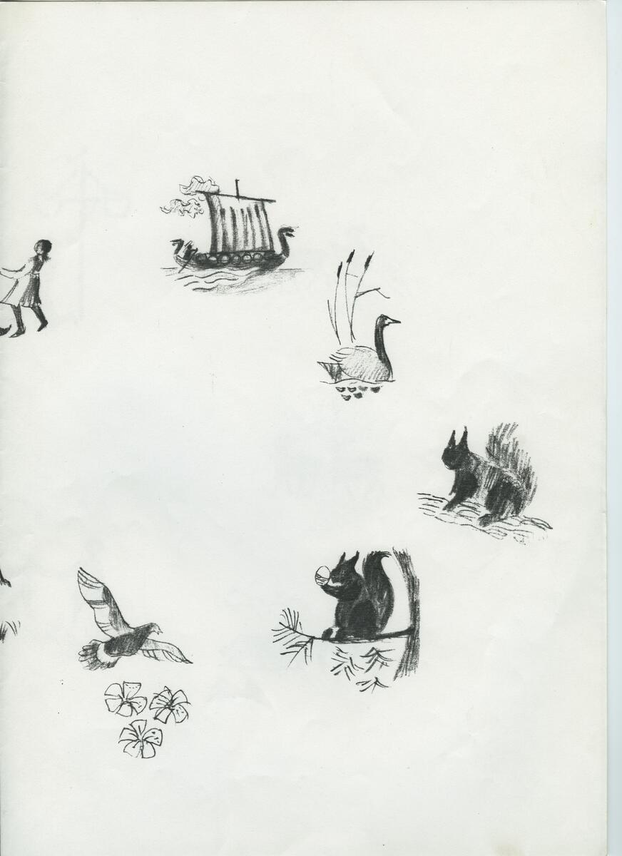 Materialet innehåller skisser till gravyrer av olika slag.