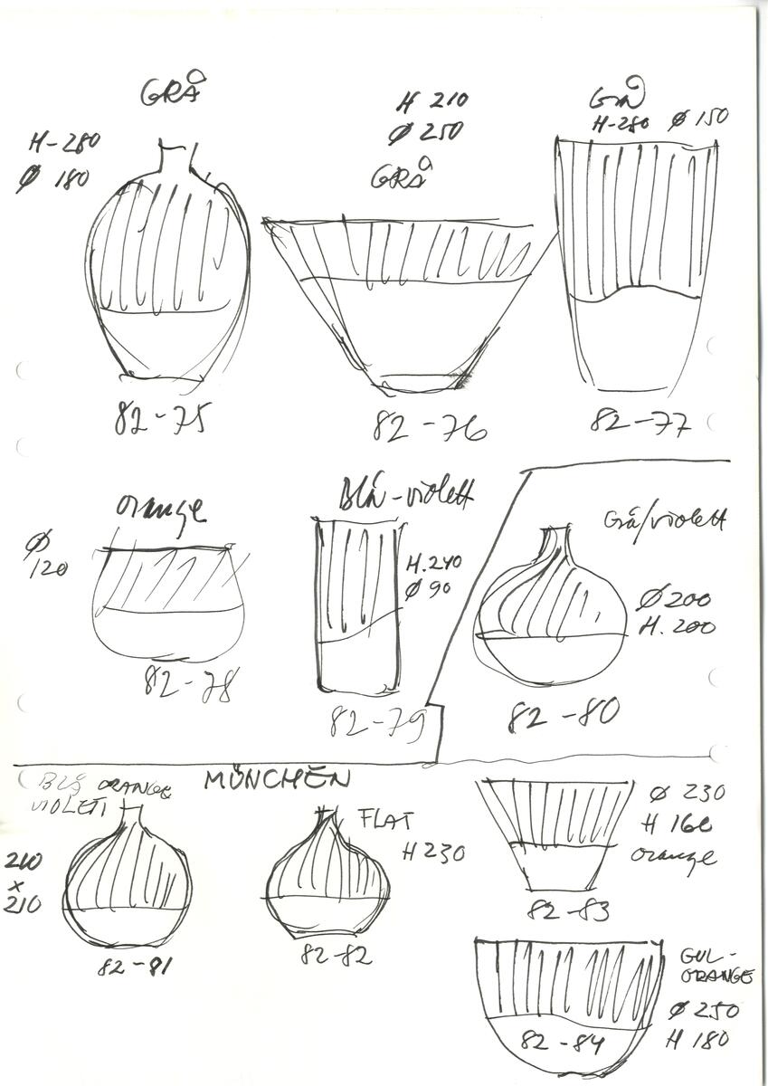 Materialet innehåller skisser till vaser, skålar, ljusstakar m.m.