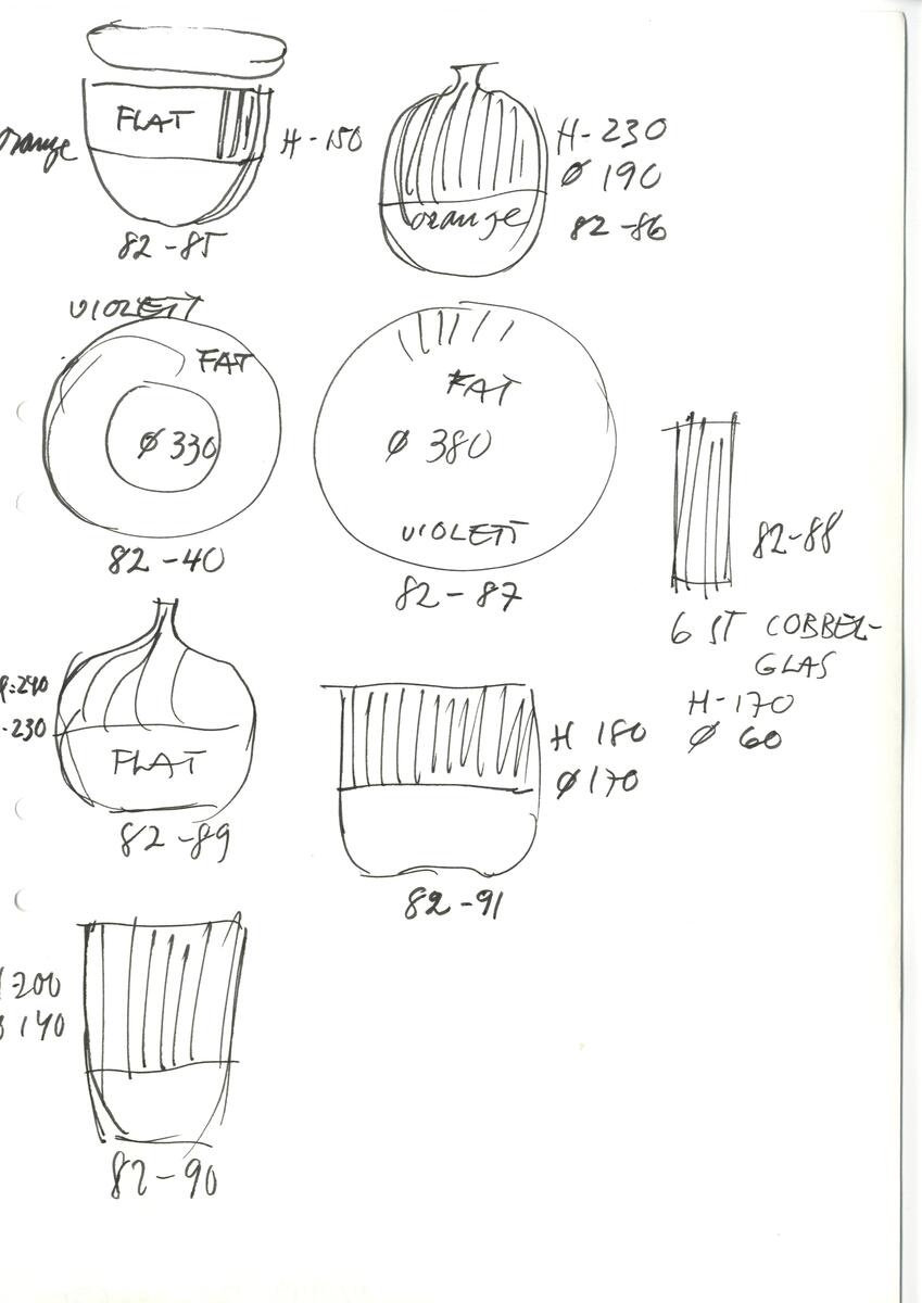 Materialet innehåller skisser till vaser, skålar, ljusstakar m.m.