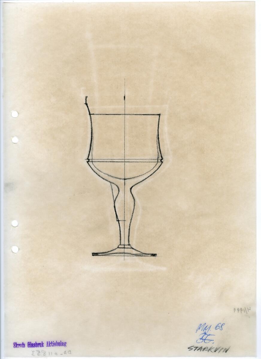 Materialet innehåller skisser till glasserviser, cigarett-tändare, skålar m.m.