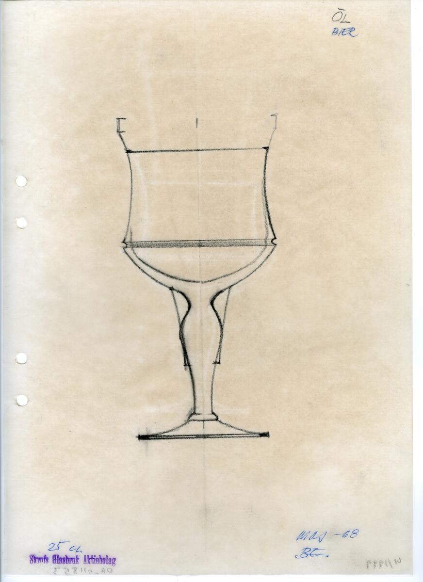 Materialet innehåller skisser till glasserviser, cigarett-tändare, skålar m.m.