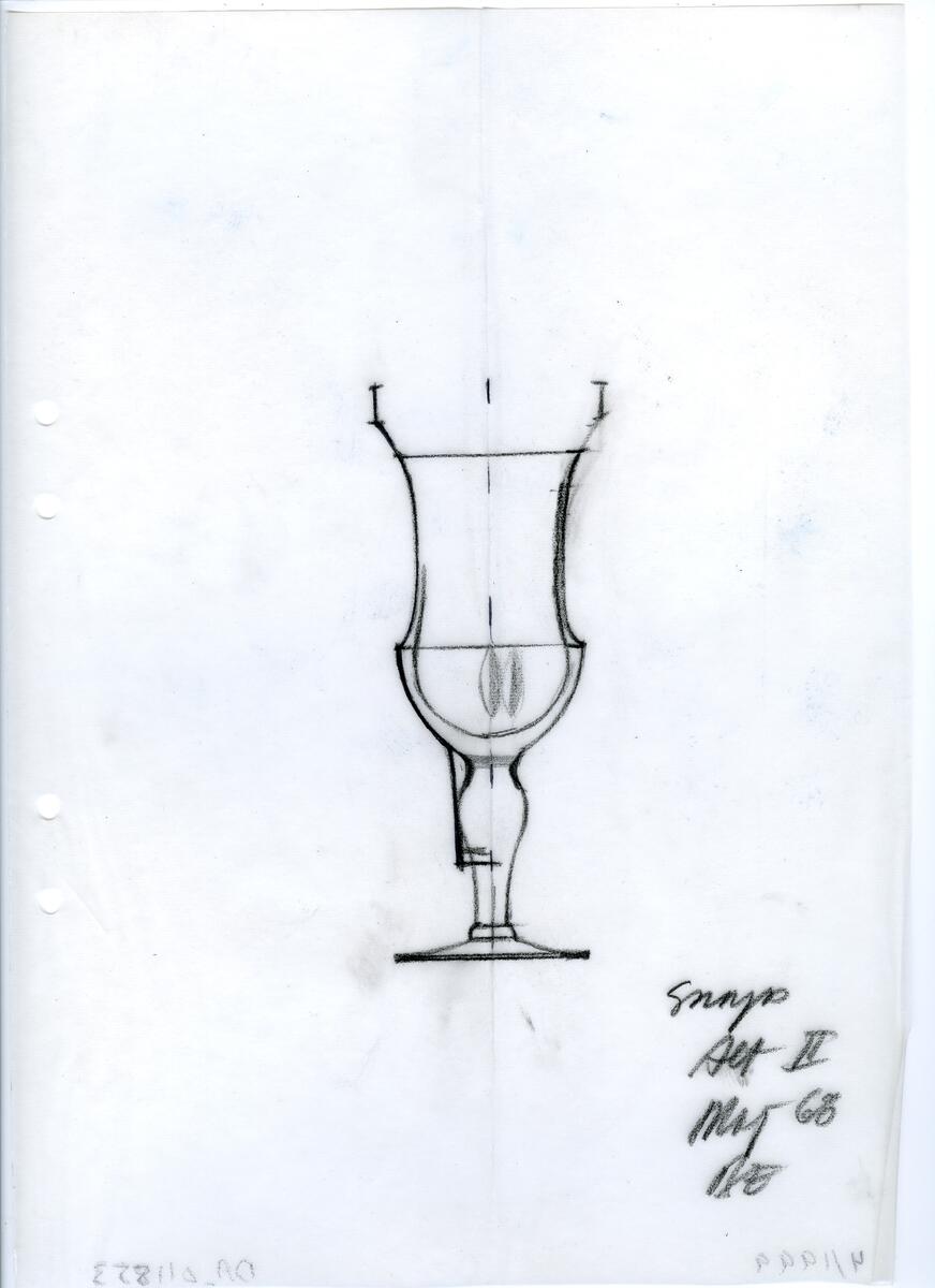 Materialet innehåller skisser till glasserviser, cigarett-tändare, skålar m.m.