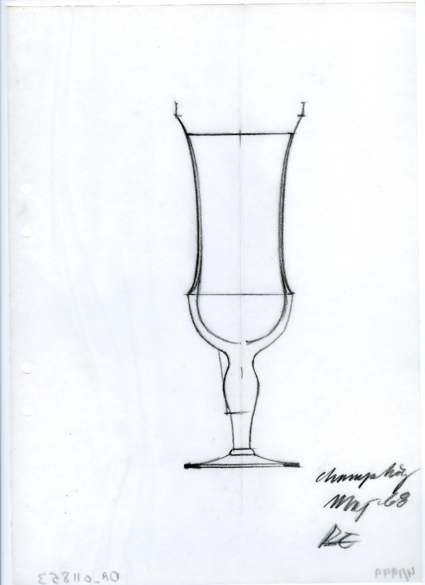 Materialet innehåller skisser till glasserviser, cigarett-tändare, skålar m.m.