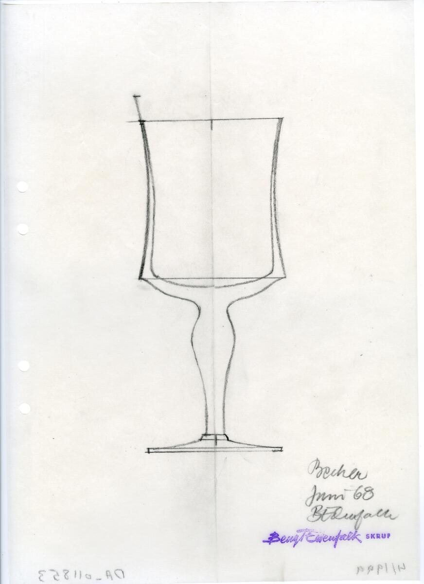 Materialet innehåller skisser till glasserviser, cigarett-tändare, skålar m.m.