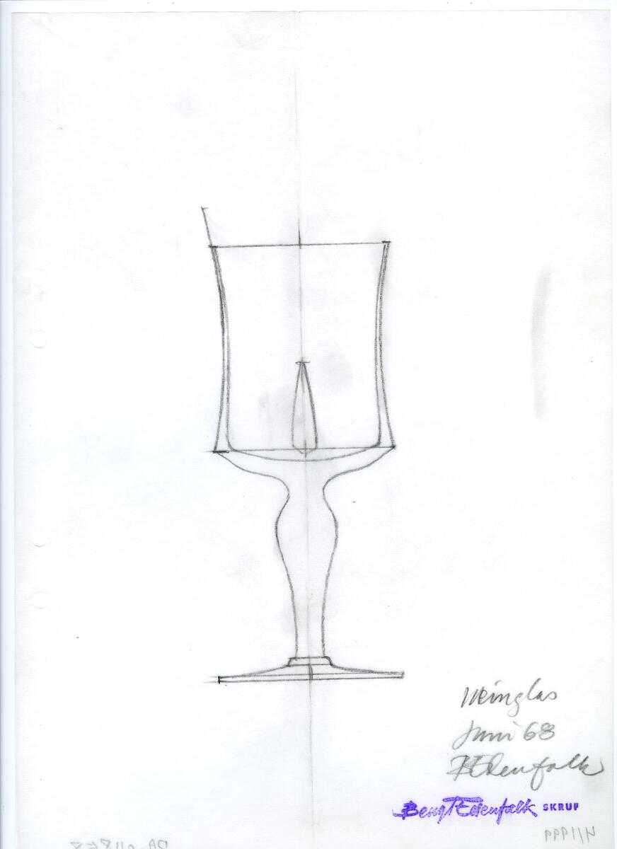 Materialet innehåller skisser till glasserviser, cigarett-tändare, skålar m.m.