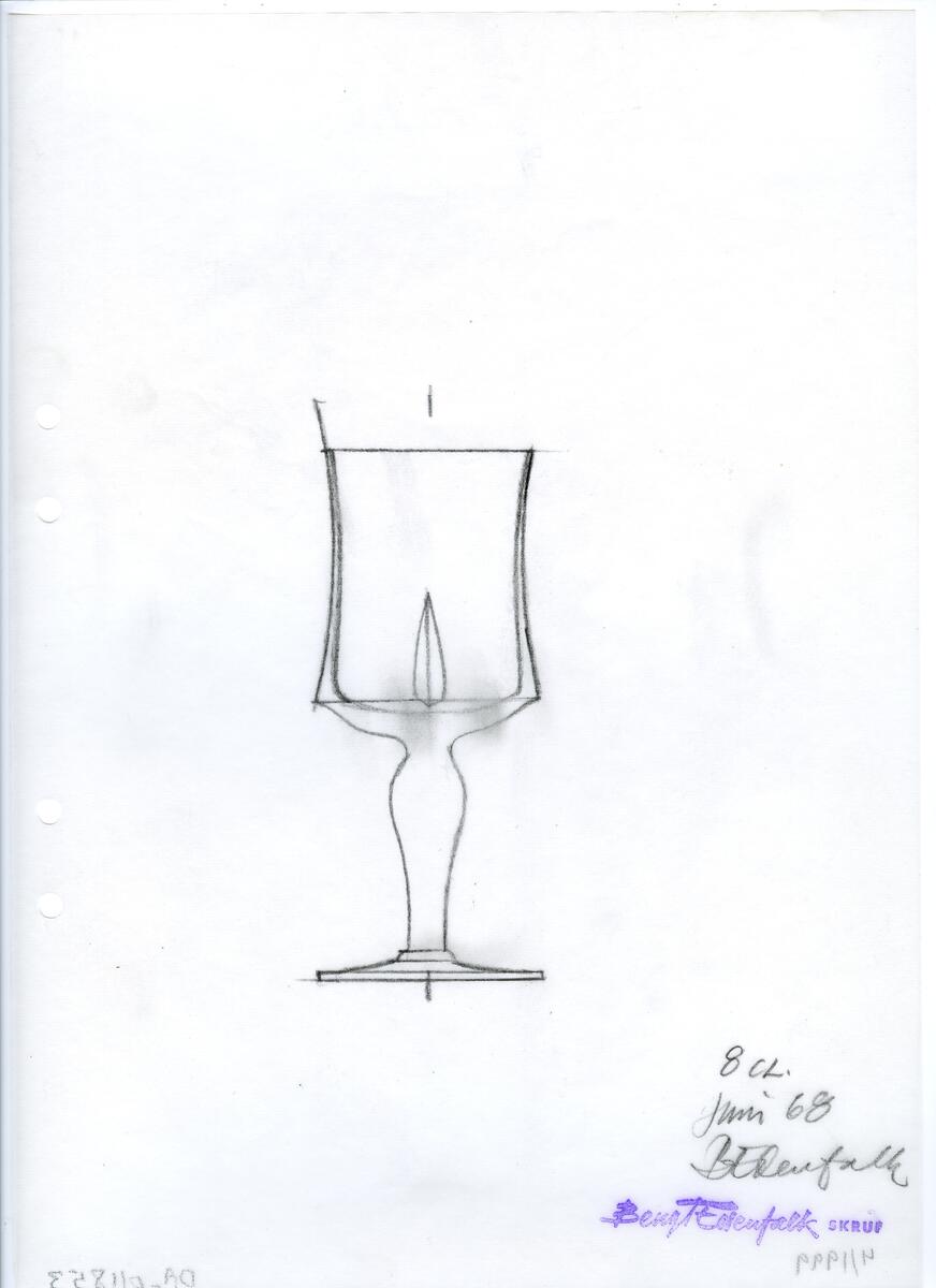 Materialet innehåller skisser till glasserviser, cigarett-tändare, skålar m.m.