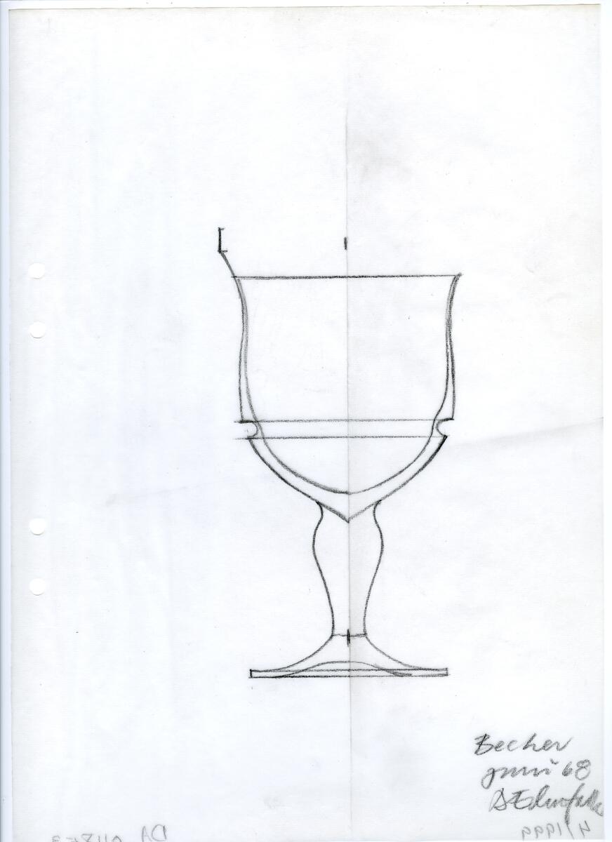 Materialet innehåller skisser till glasserviser, cigarett-tändare, skålar m.m.