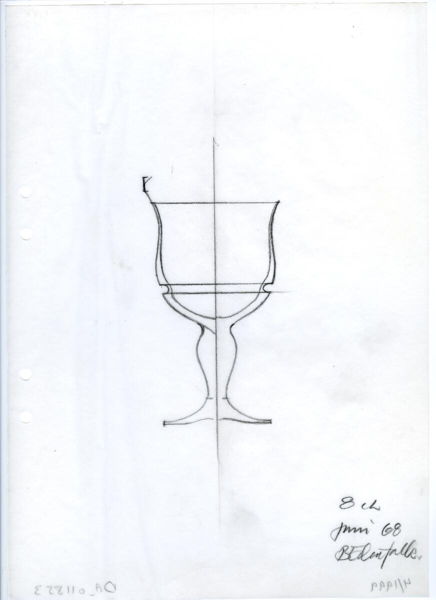 Materialet innehåller skisser till glasserviser, cigarett-tändare, skålar m.m.