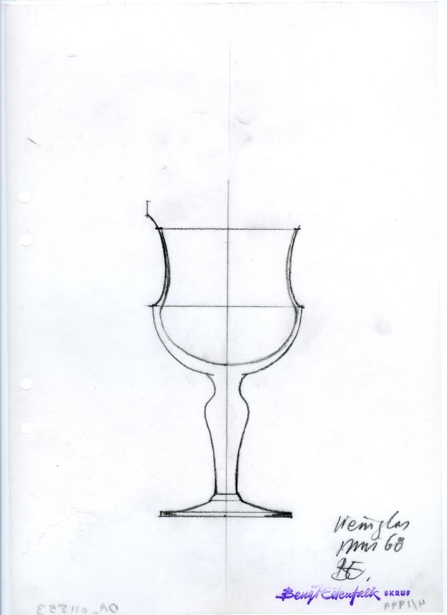 Materialet innehåller skisser till glasserviser, cigarett-tändare, skålar m.m.