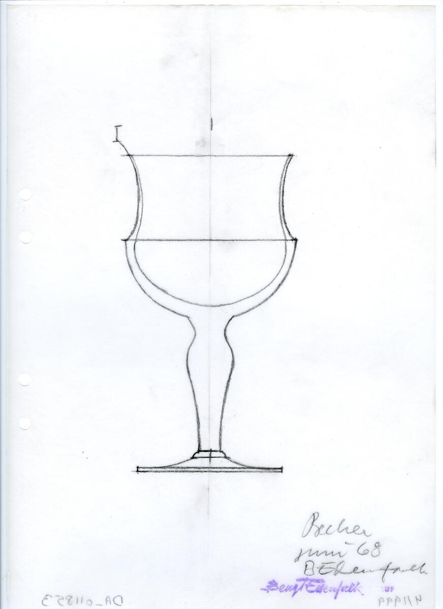 Materialet innehåller skisser till glasserviser, cigarett-tändare, skålar m.m.